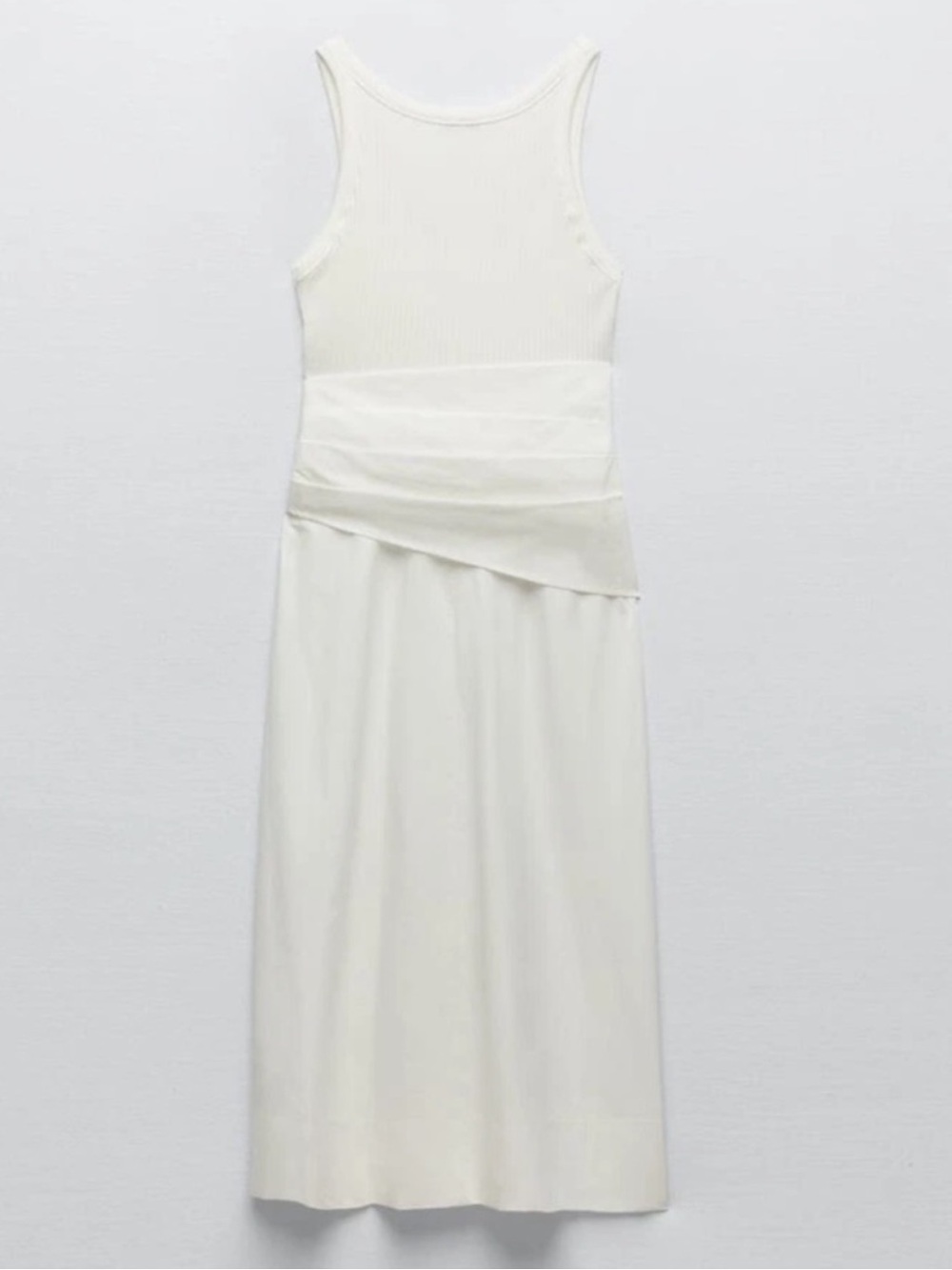 Zara NWT Sleeveless White Midi Dress with Draped Waist - Picture 2 of 7